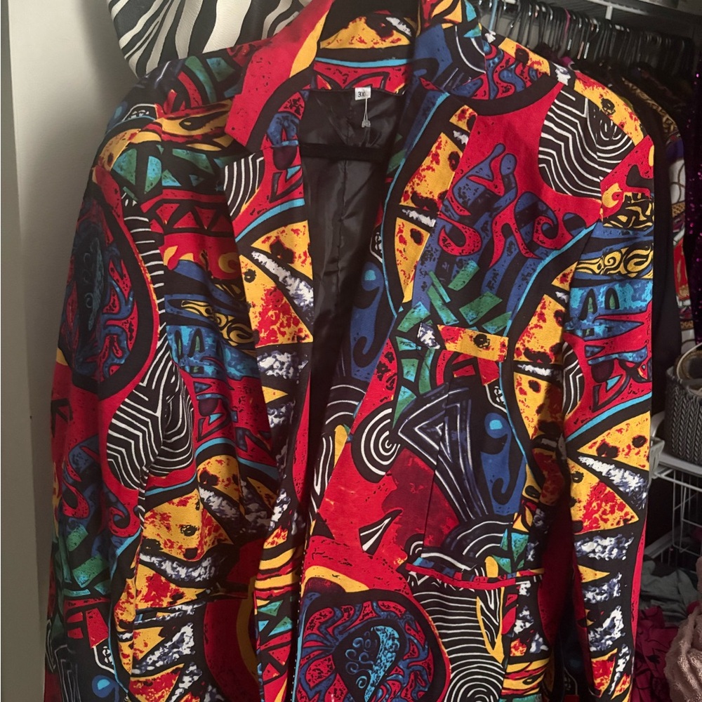 Red and Yellow Artistic Bomber Jacket